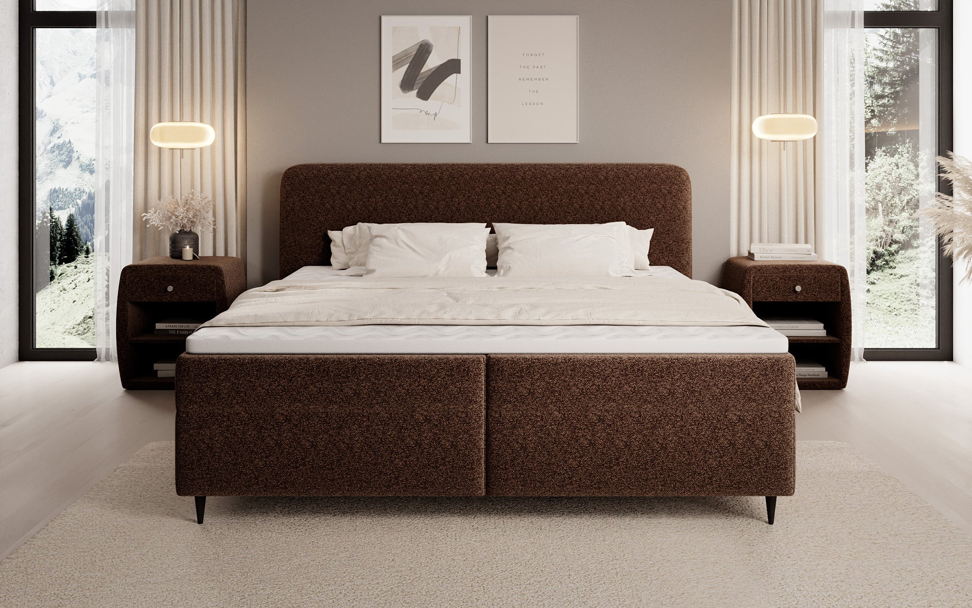 Boxspringbett Nea in Strukturstoff mit Stauraum