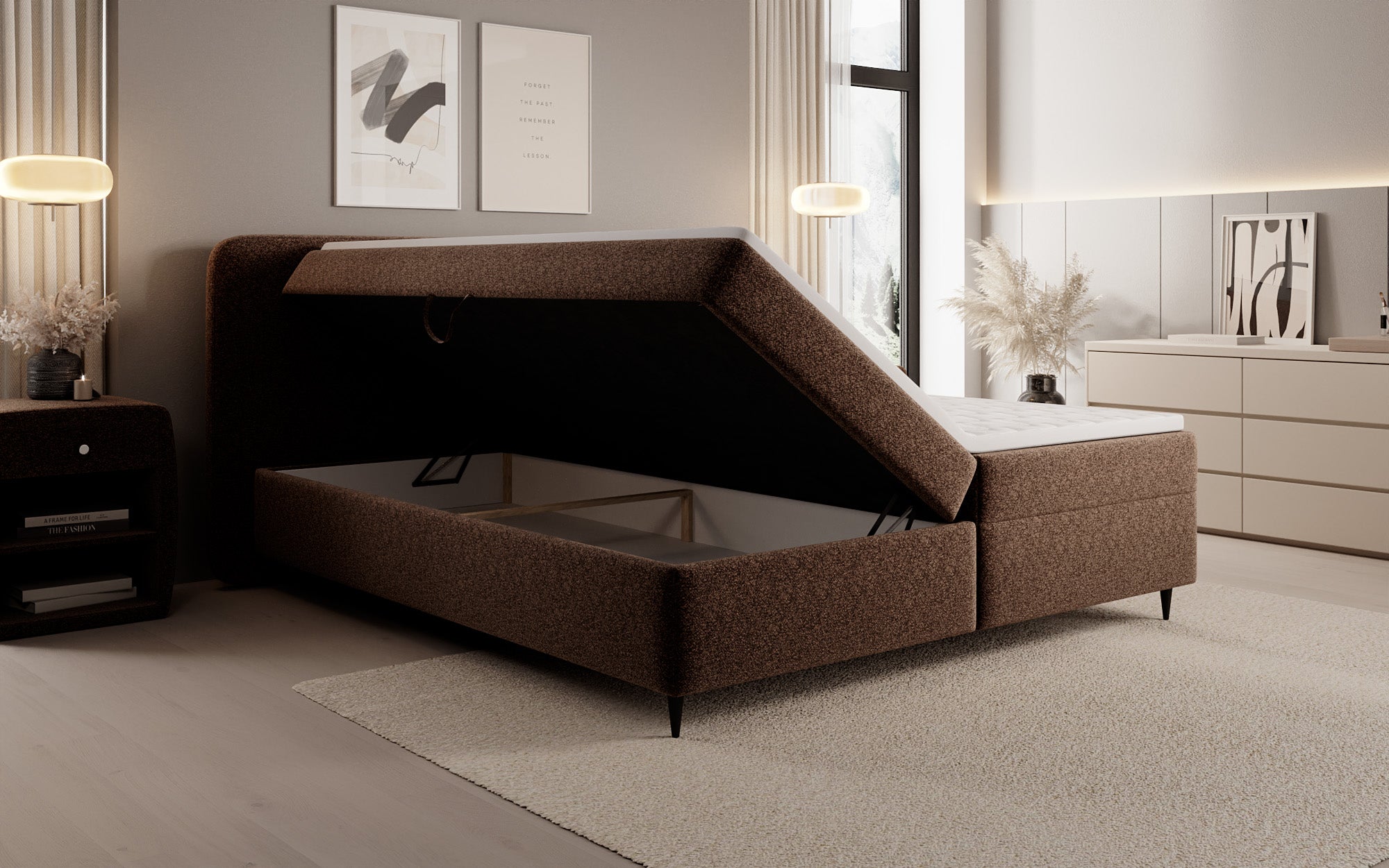 Boxspringbett Nea in Strukturstoff mit Stauraum