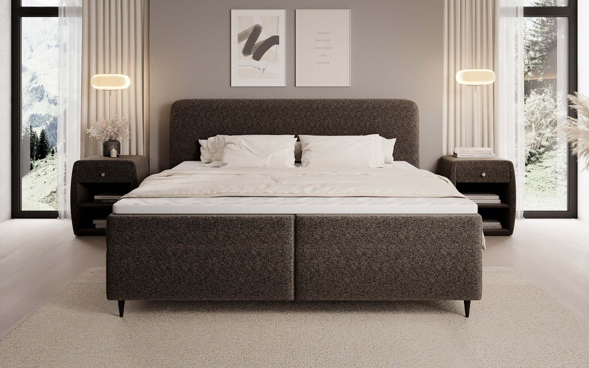 Boxspringbett Nea in Strukturstoff mit Stauraum
