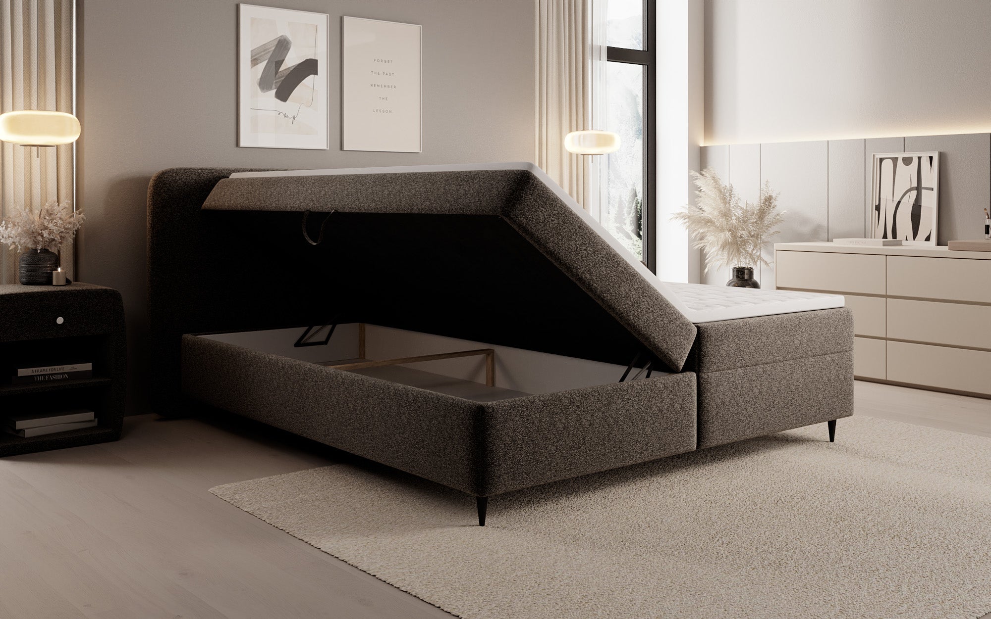 Boxspringbett Nea in Strukturstoff mit Stauraum