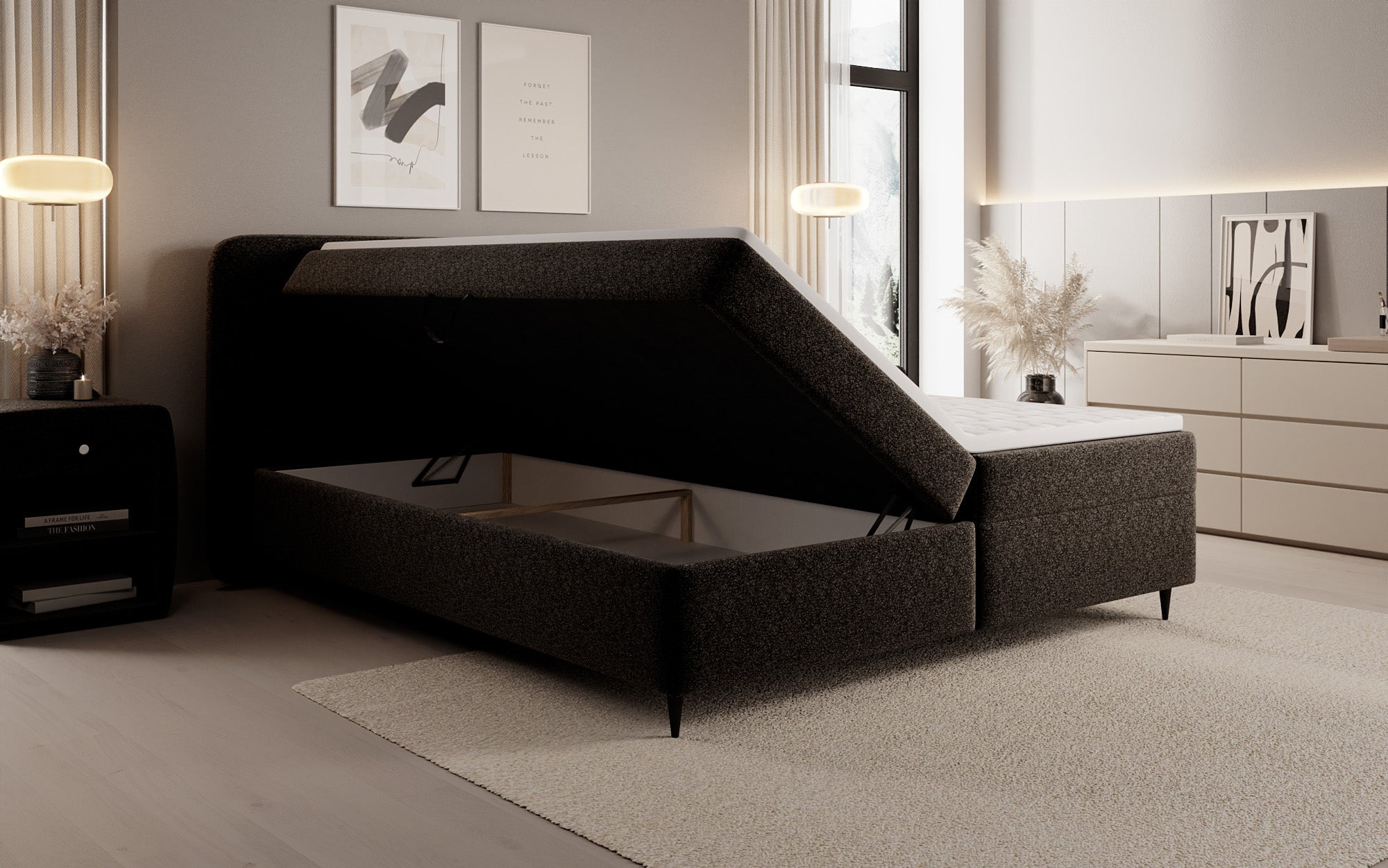 Boxspringbett Nea in Strukturstoff mit Stauraum