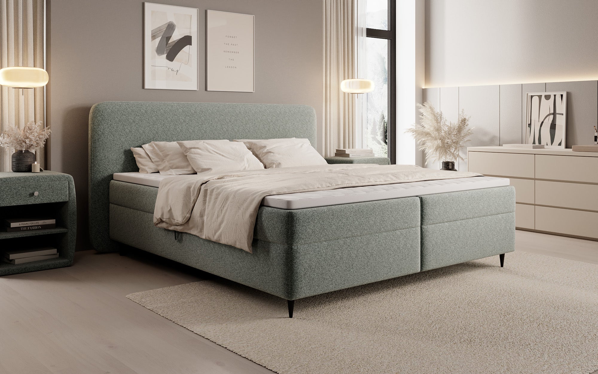 Boxspringbett Nea in Strukturstoff mit Stauraum