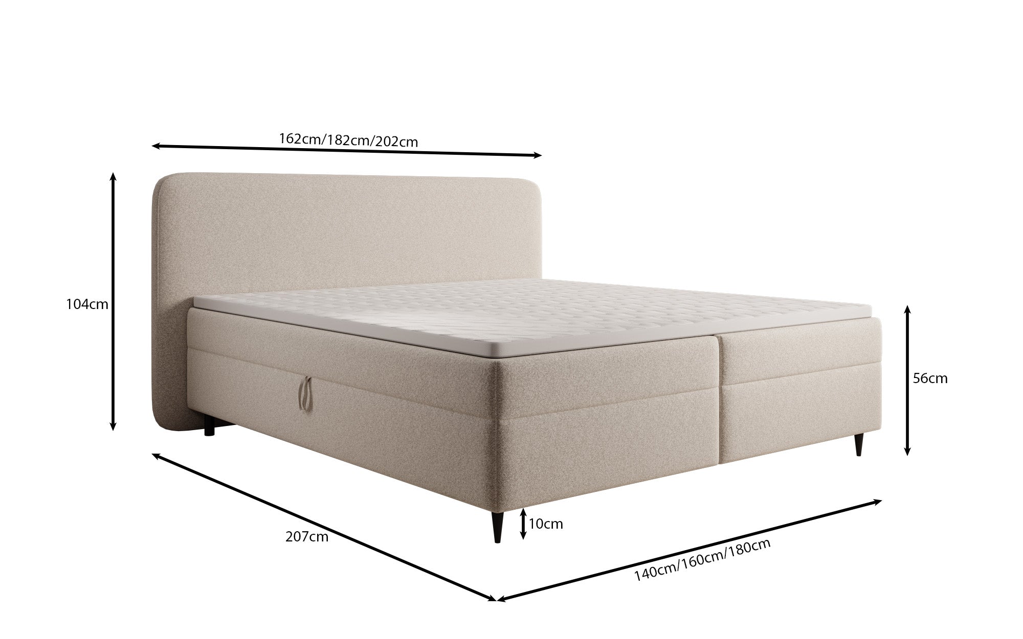 Boxspringbett Nea in Strukturstoff mit Stauraum