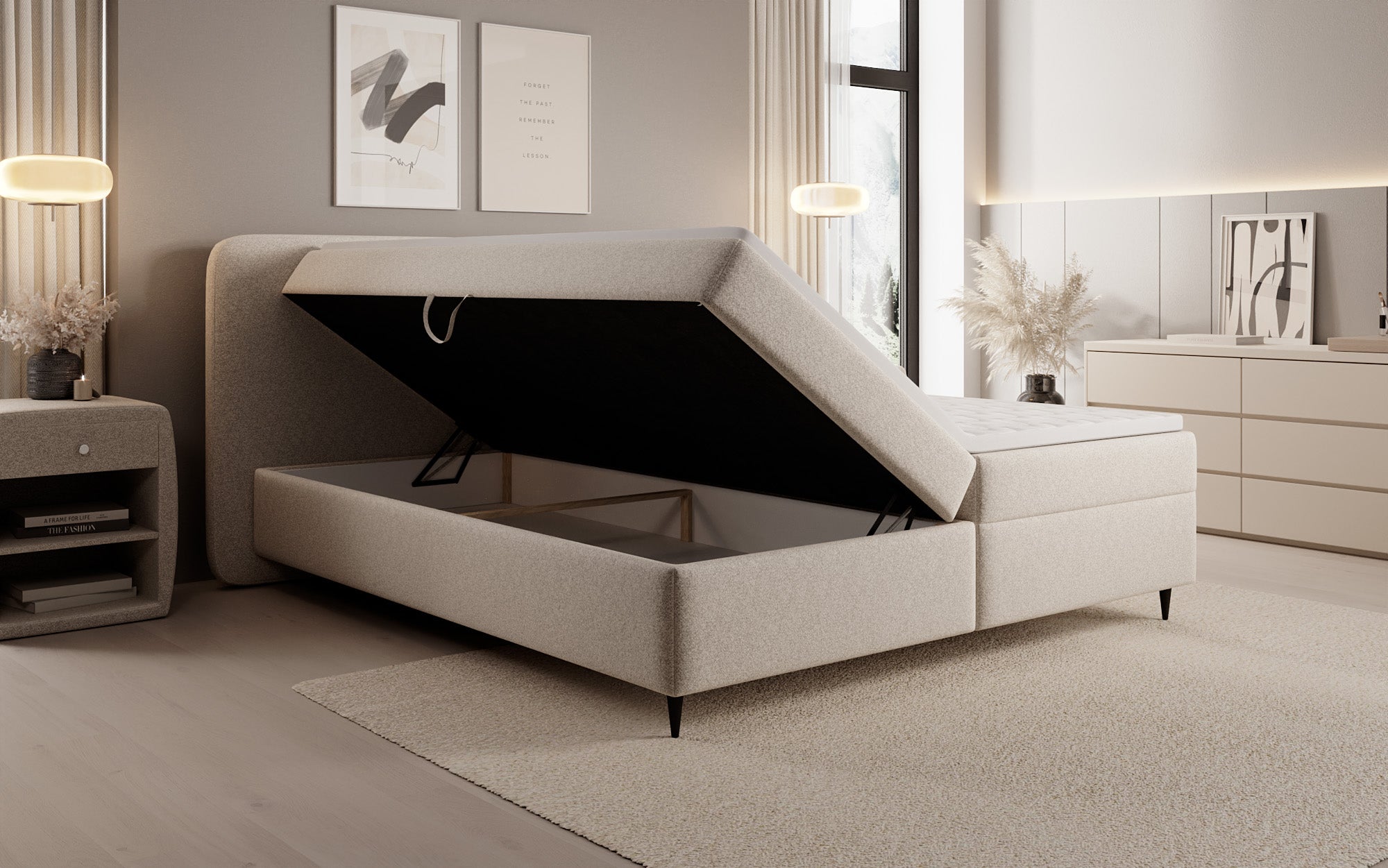 Boxspringbett Nea in Strukturstoff mit Stauraum