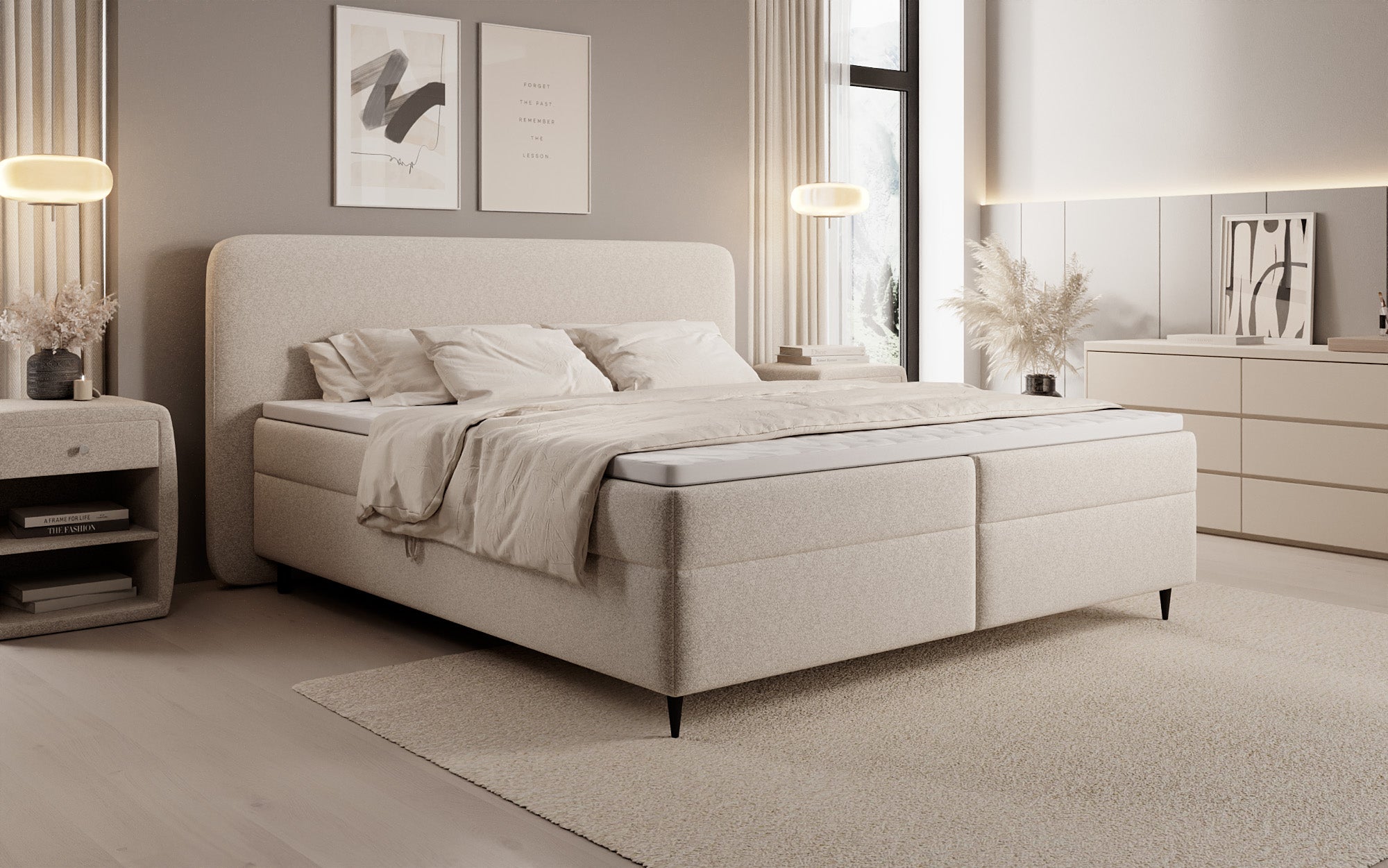 Boxspringbett Nea in Strukturstoff mit Stauraum
