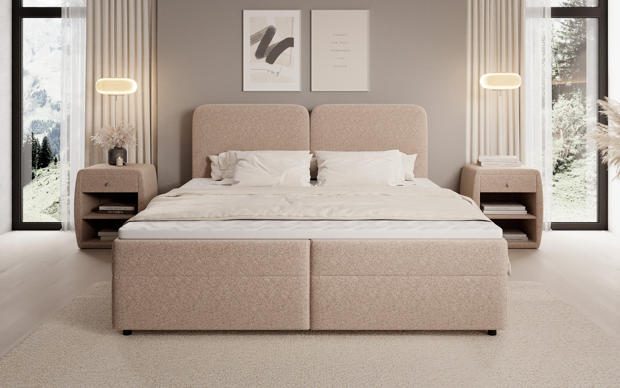 Boxspringbett Mira in Strukturstoff mit Stauraum