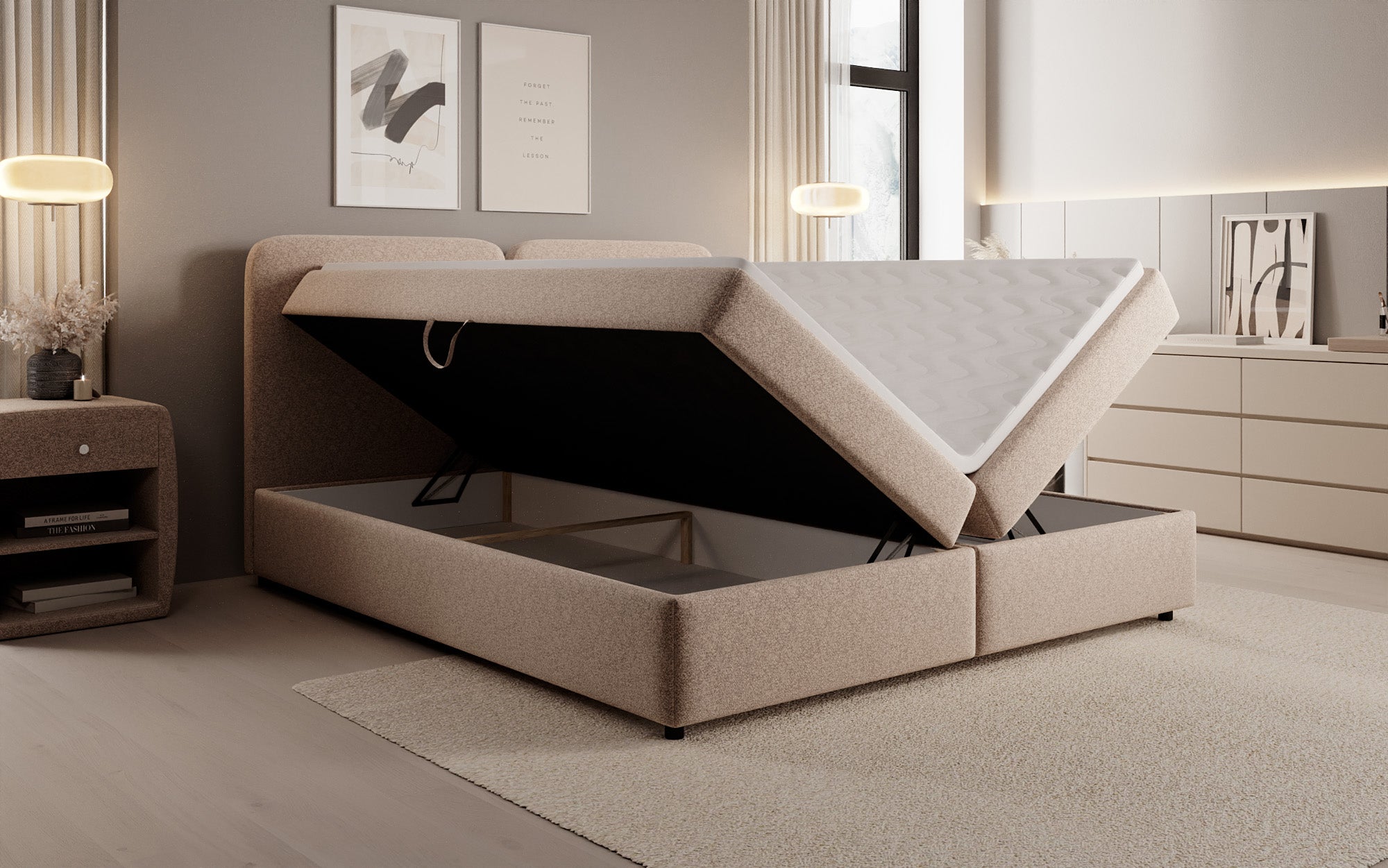 Boxspringbett Mira in Strukturstoff mit Stauraum