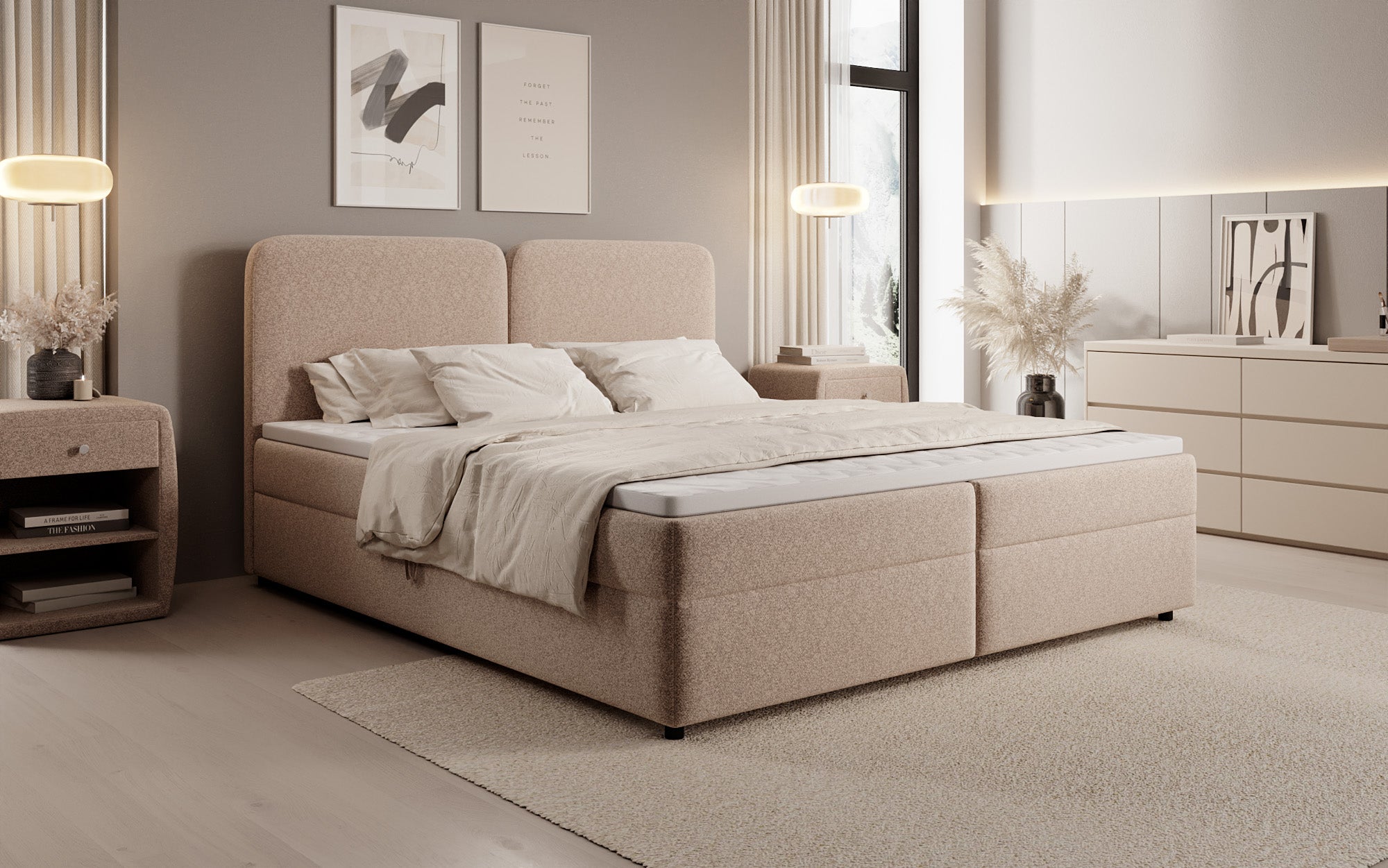 Boxspringbett Mira in Strukturstoff mit Stauraum
