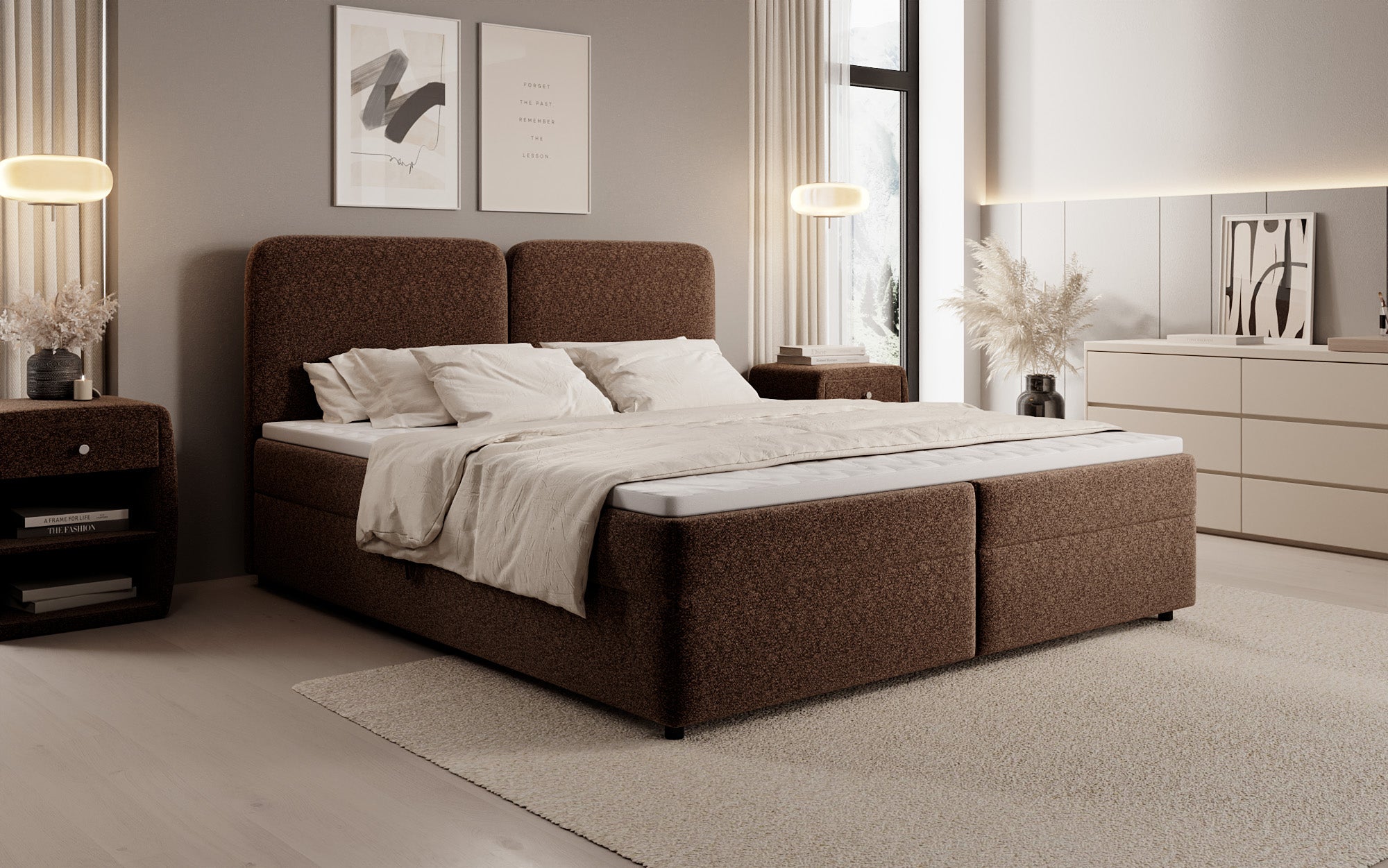 Boxspringbett Mira in Strukturstoff mit Stauraum