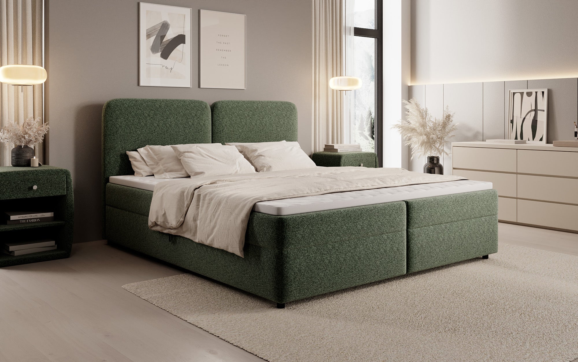 Boxspringbett Mira in Strukturstoff mit Stauraum