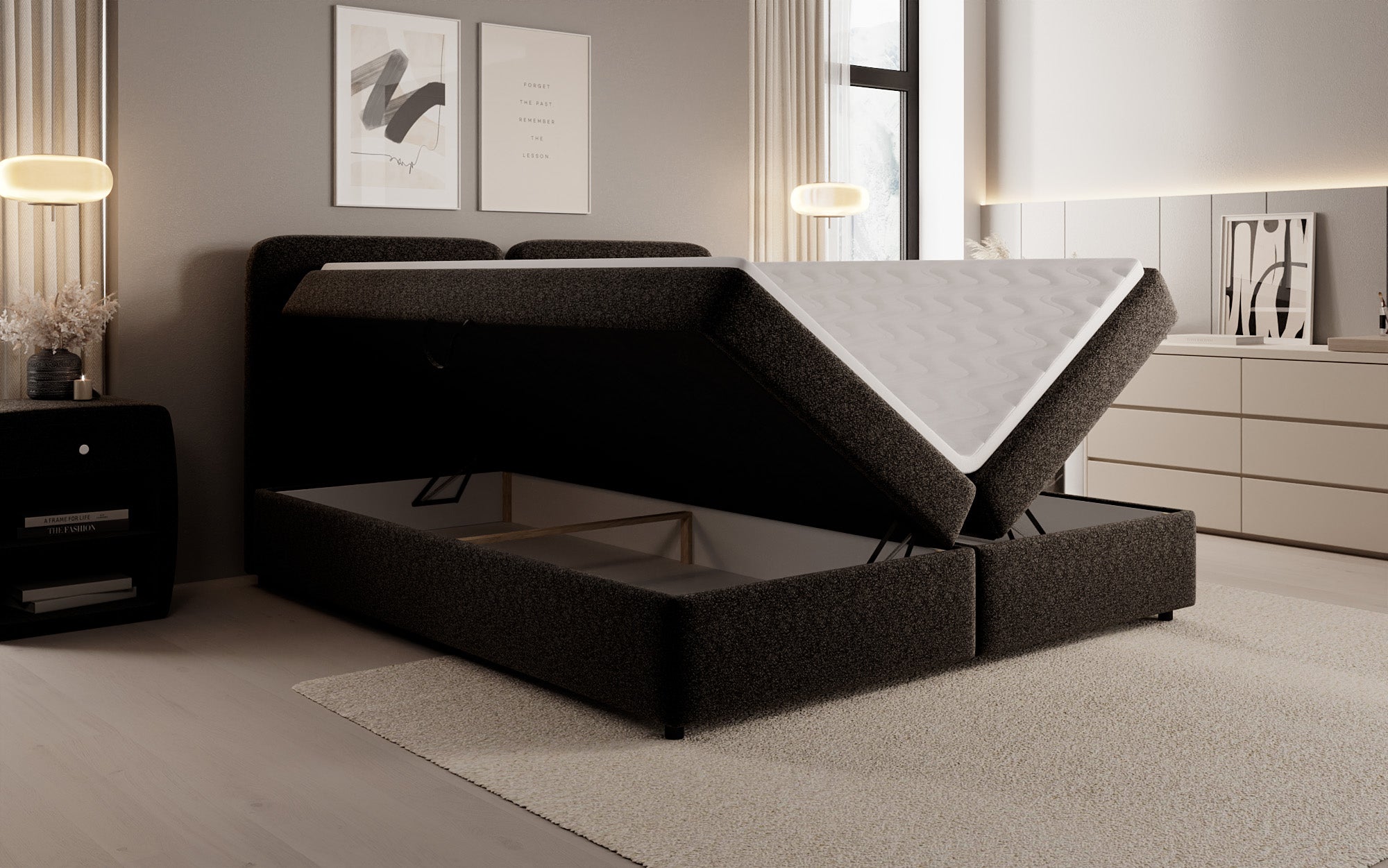 Boxspringbett Mira in Strukturstoff mit Stauraum