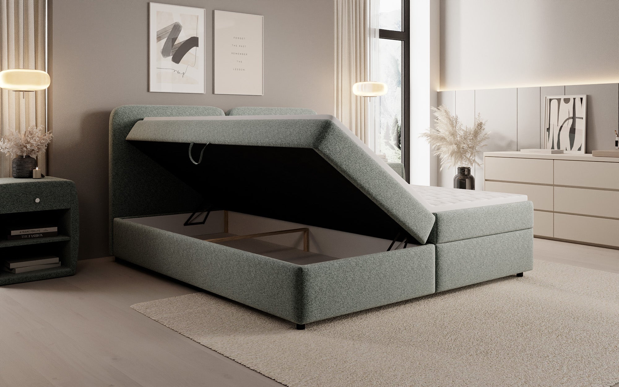 Boxspringbett Mira in Strukturstoff mit Stauraum