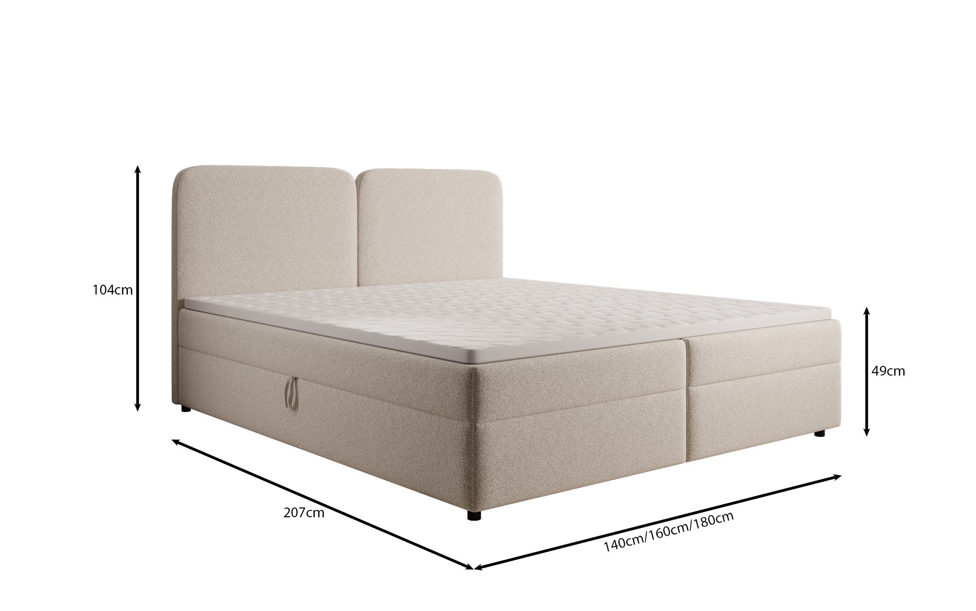 Boxspringbett Mira in Strukturstoff mit Stauraum