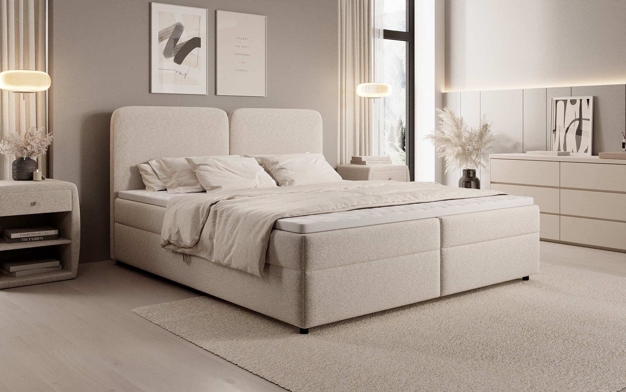 Boxspringbett Mira in Strukturstoff mit Stauraum