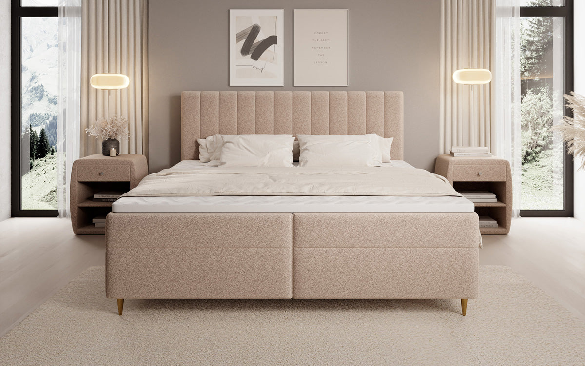 Boxspringbett Chelsea in Strukturstoff mit Stauraum