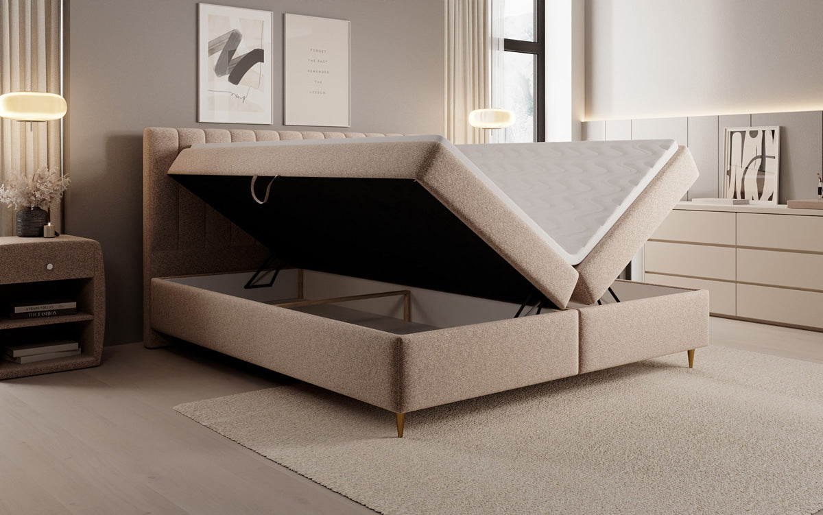 Boxspringbett Chelsea in Strukturstoff mit Stauraum