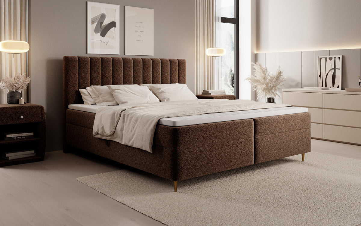 Boxspringbett Chelsea in Strukturstoff mit Stauraum