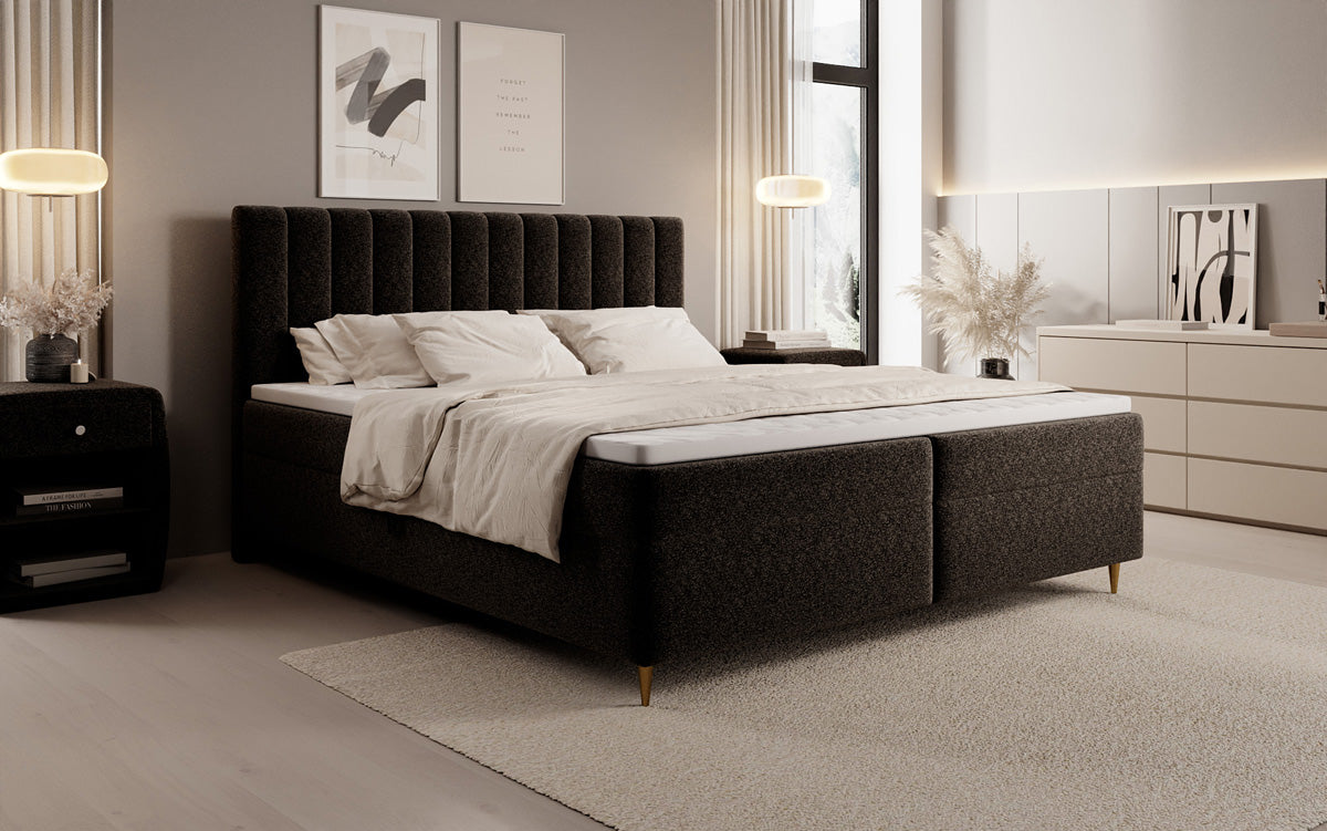 Boxspringbett Chelsea in Strukturstoff mit Stauraum