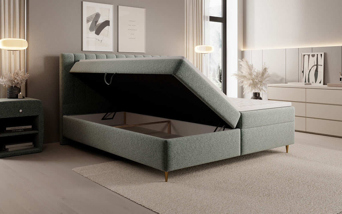 Boxspringbett Chelsea in Strukturstoff mit Stauraum