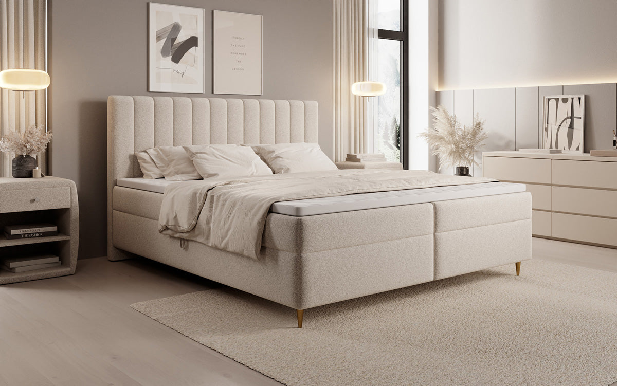 Boxspringbett Chelsea in Strukturstoff mit Stauraum