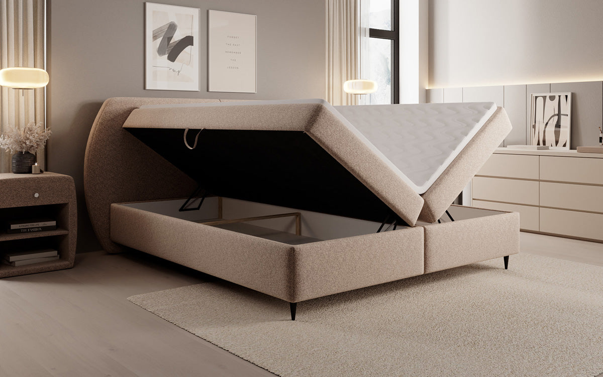 Boxspringbett Nara in Strukturstoff mit Stauraum
