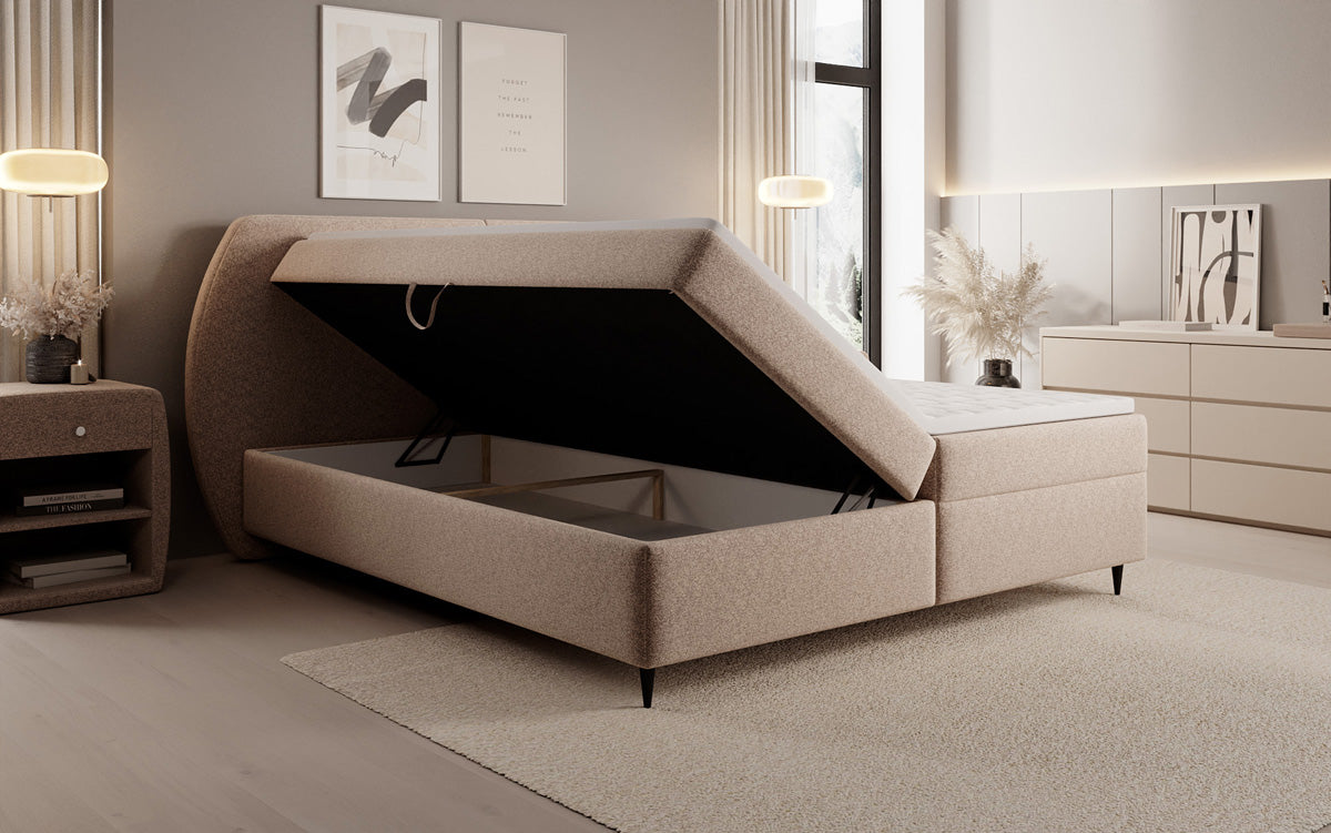 Boxspringbett Nara in Strukturstoff mit Stauraum