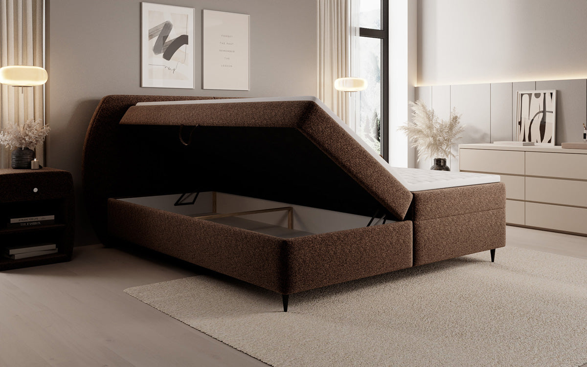 Boxspringbett Nara in Strukturstoff mit Stauraum