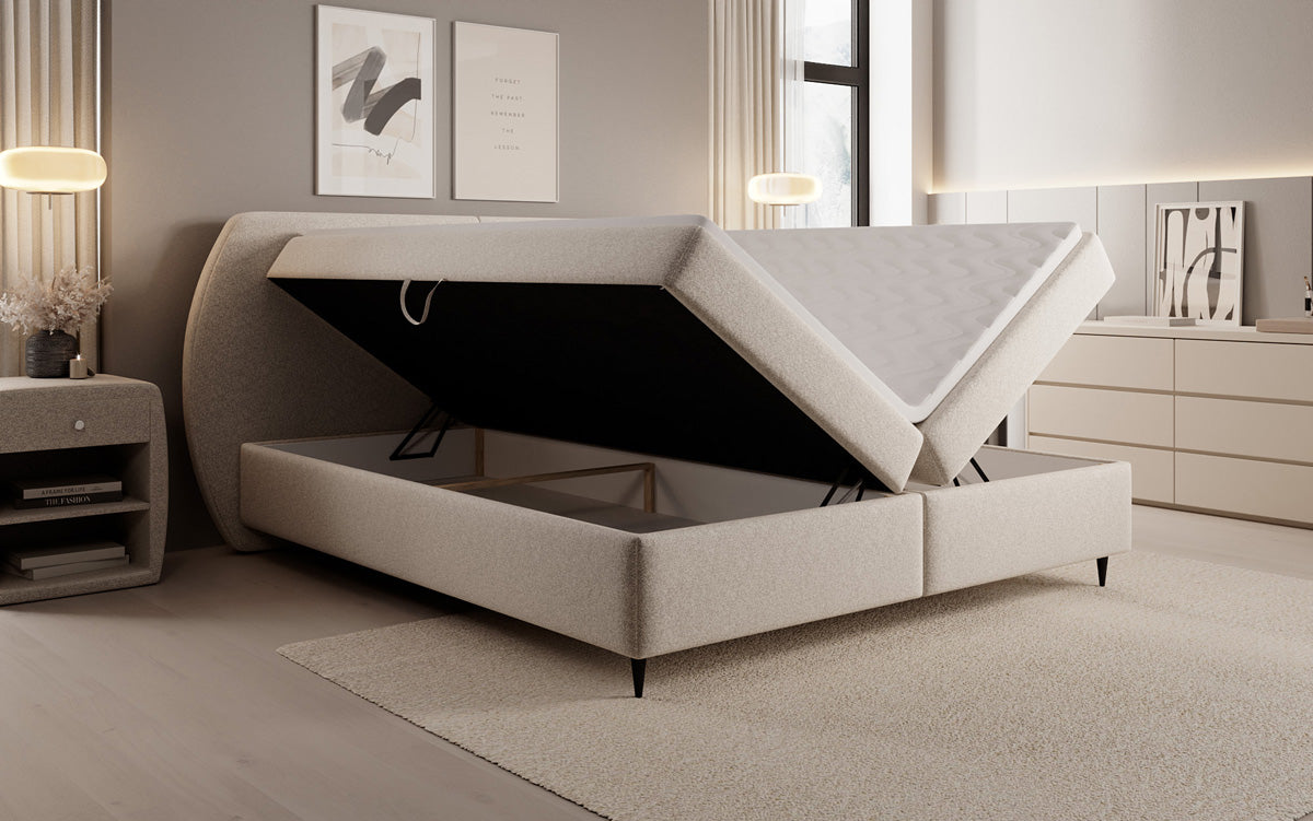 Boxspringbett Nara in Strukturstoff mit Stauraum