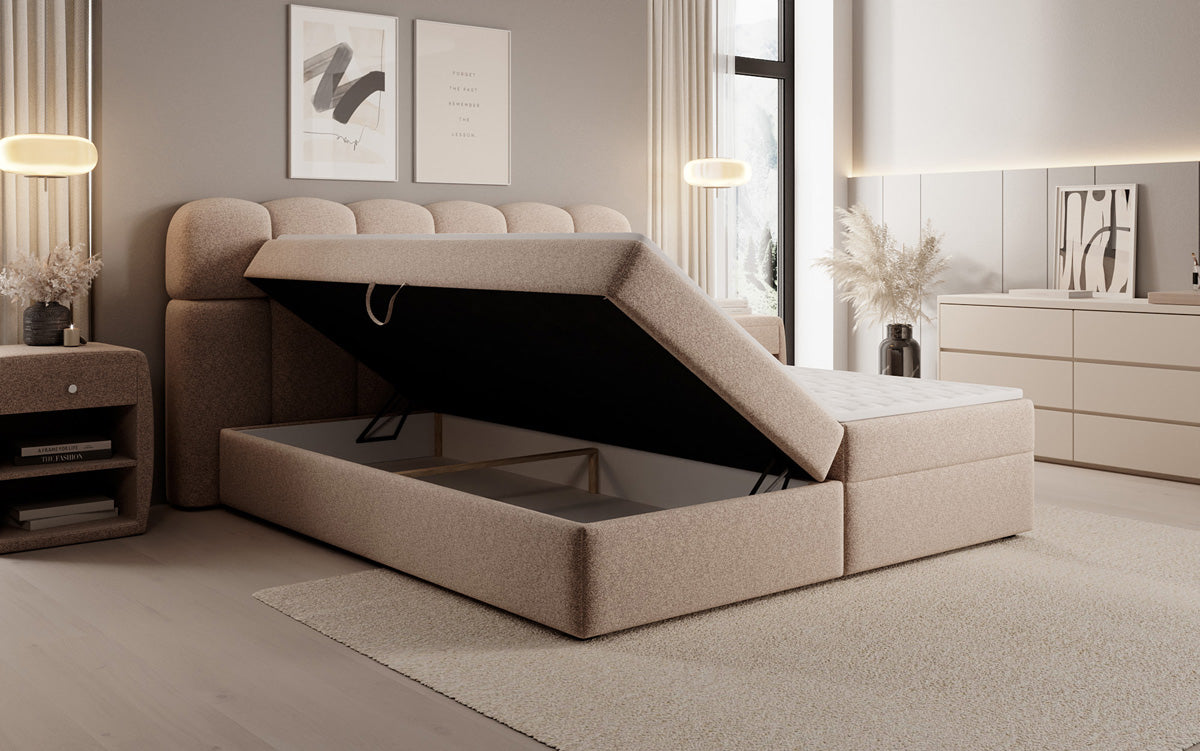 Boxspringbett Tilde in Strukturstoff mit Stauraum