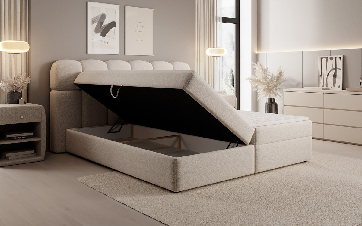 Boxspringbett Tilde in Strukturstoff mit Stauraum