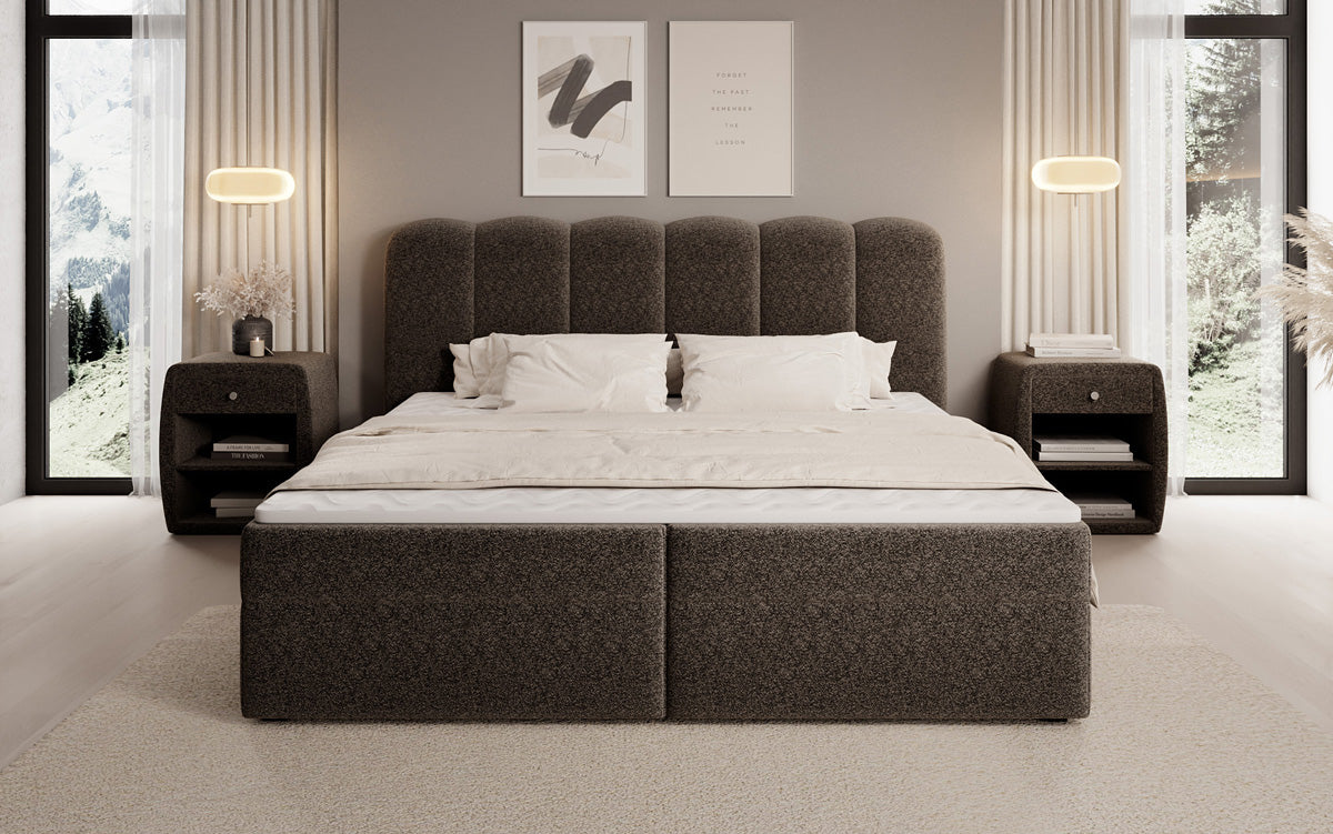 Boxspringbett Bologna in Strukturstoff mit Stauraum