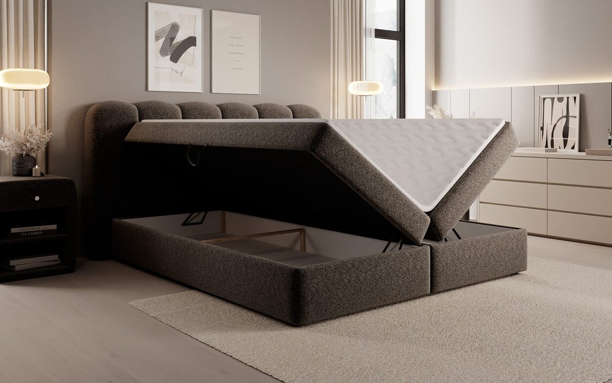 Boxspringbett Bologna in Strukturstoff mit Stauraum