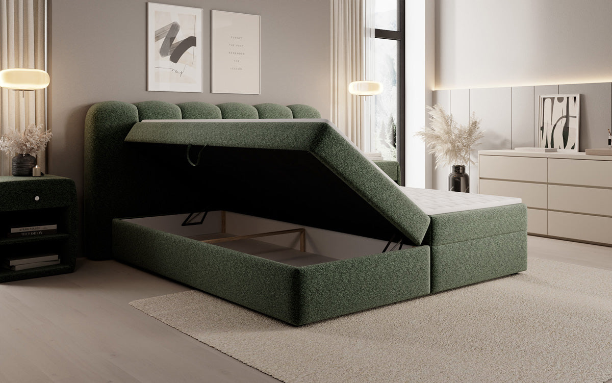 Boxspringbett Bologna in Strukturstoff mit Stauraum