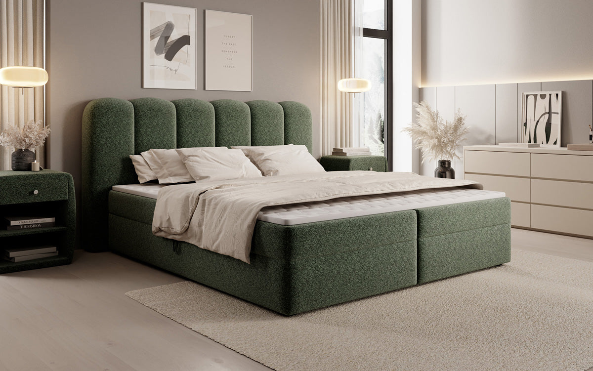Boxspringbett Bologna in Strukturstoff mit Stauraum