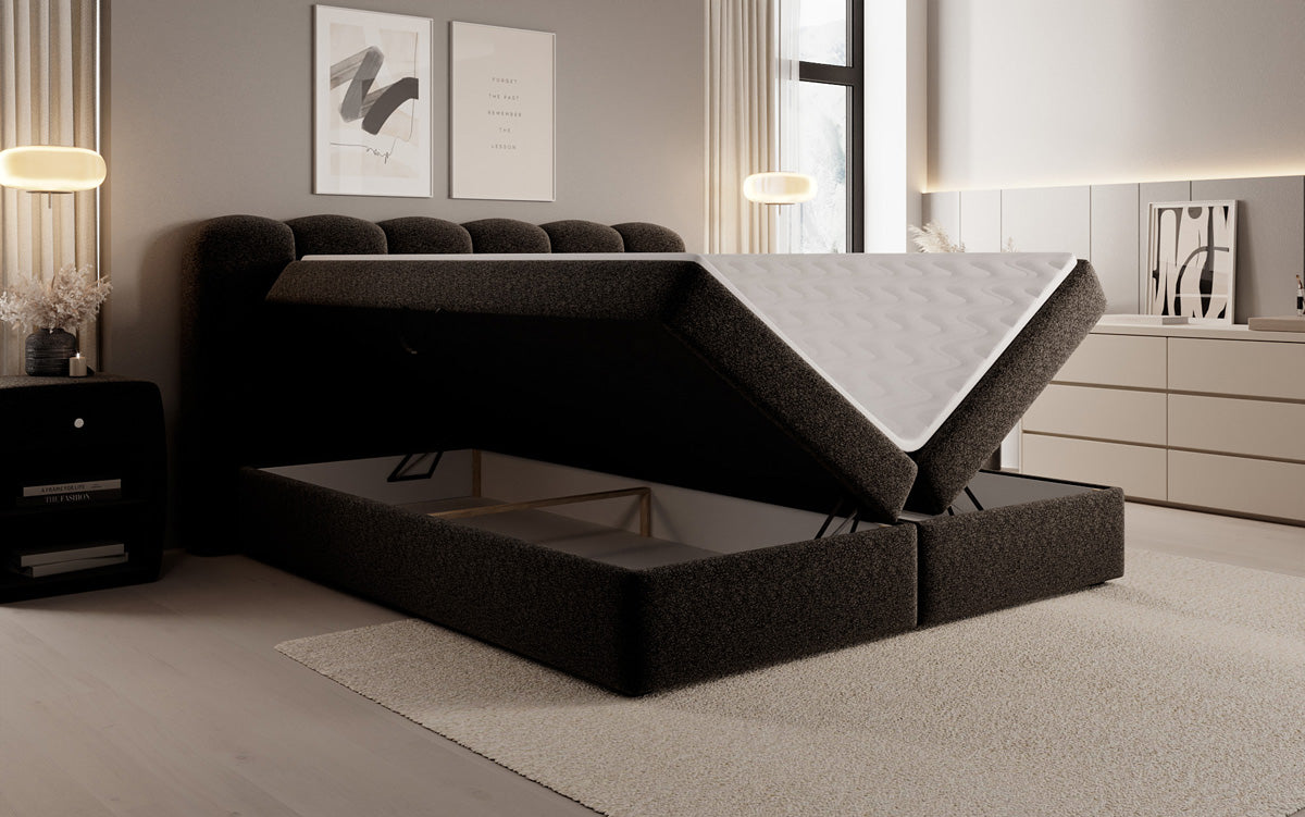 Boxspringbett Bologna in Strukturstoff mit Stauraum