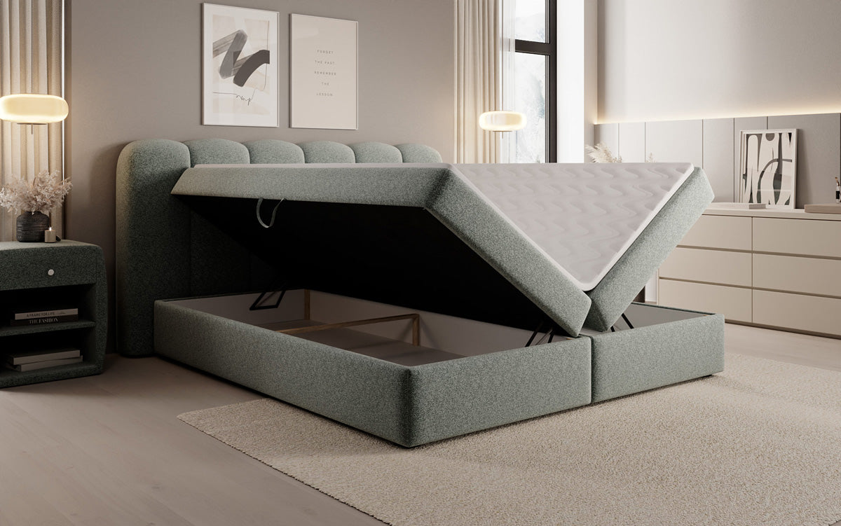 Boxspringbett Bologna in Strukturstoff mit Stauraum