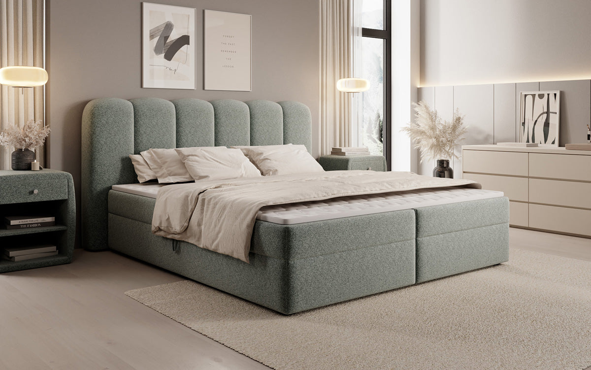 Boxspringbett Bologna in Strukturstoff mit Stauraum