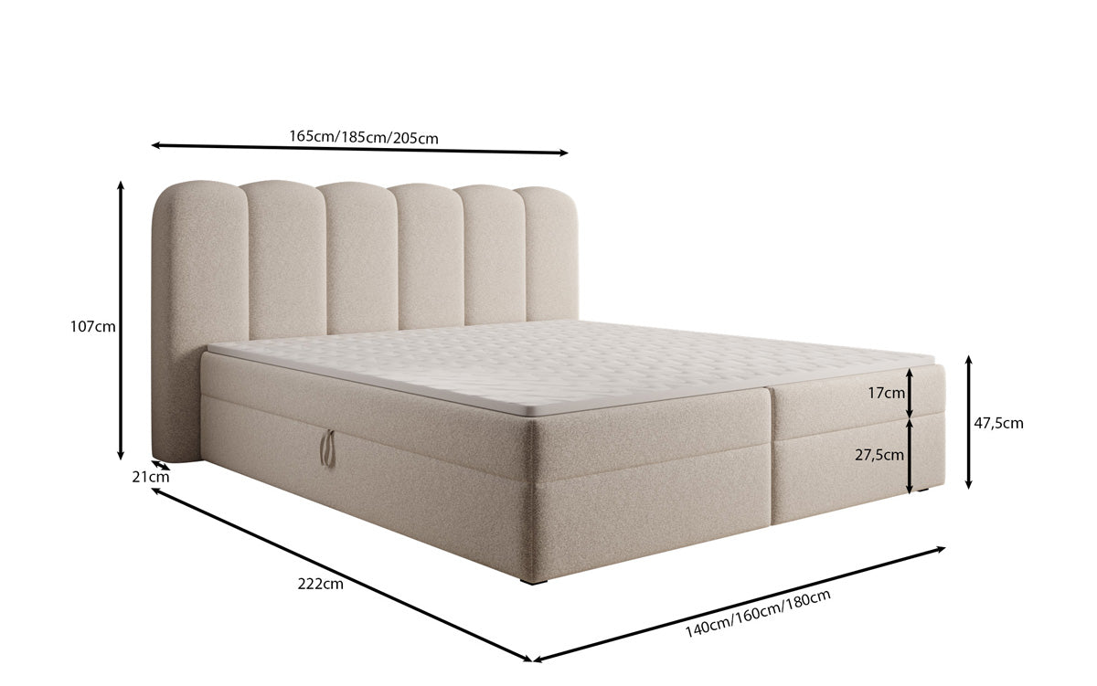 Boxspringbett Bologna in Strukturstoff mit Stauraum