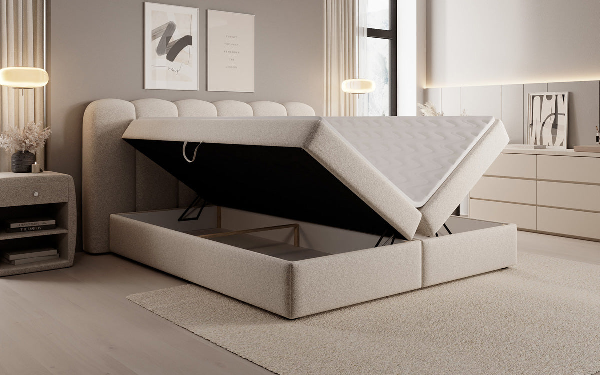Boxspringbett Bologna in Strukturstoff mit Stauraum