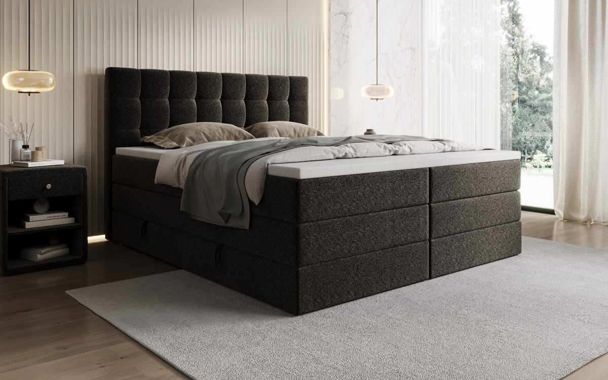 Boxspringbett Grandé in Strukturstoff mit Stauraum