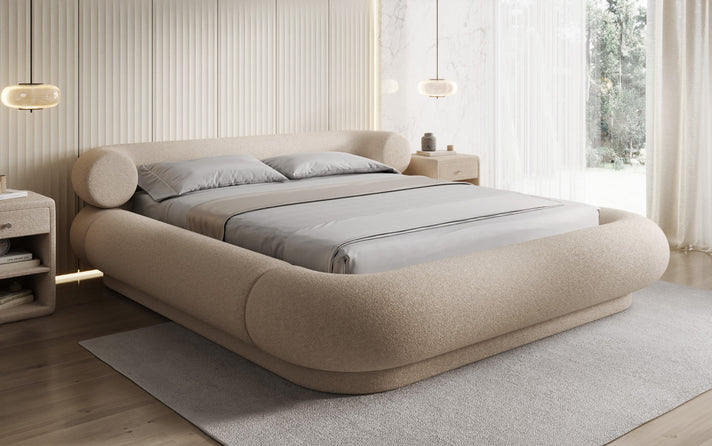 Designer Polsterbett Mochi in Teddy Bouclé mit Stauraum