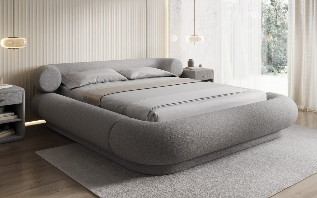 Designer Polsterbett Mochi in Teddy Bouclé mit Stauraum