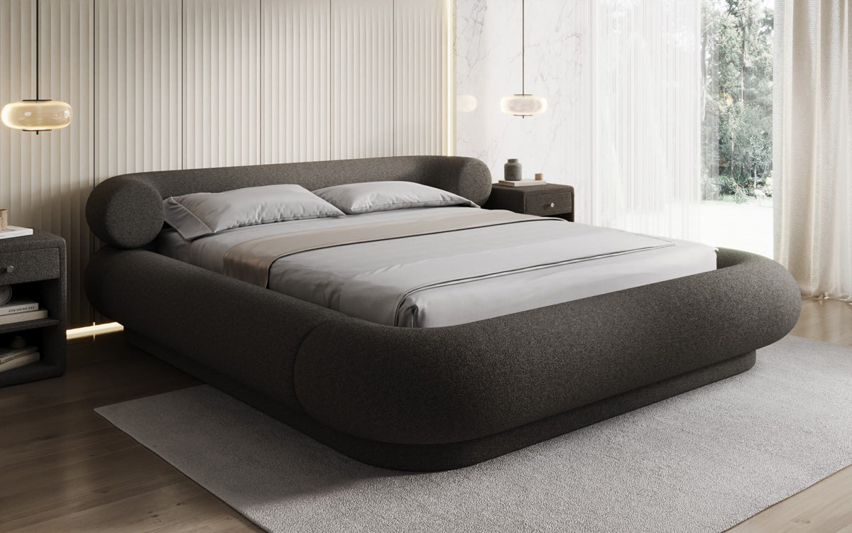 Designer Polsterbett Mochi in Teddy Bouclé mit Stauraum