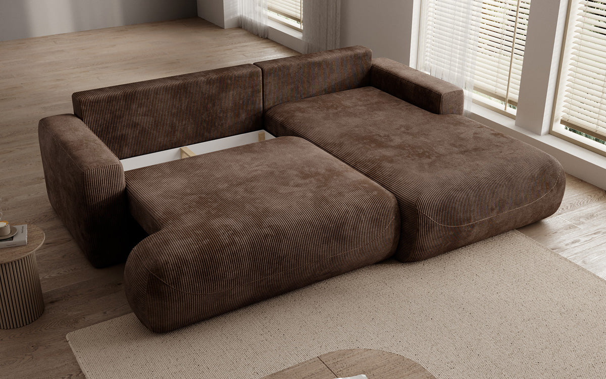 Designer Ecksofa Enzo mit Schlaf- und Klappfunktion in Cord