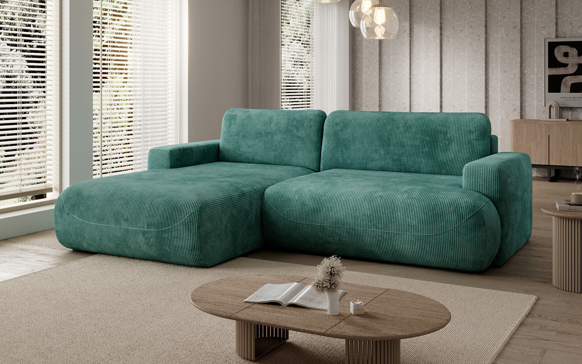 Designer Ecksofa Enzo mit Schlaf- und Klappfunktion in Cord