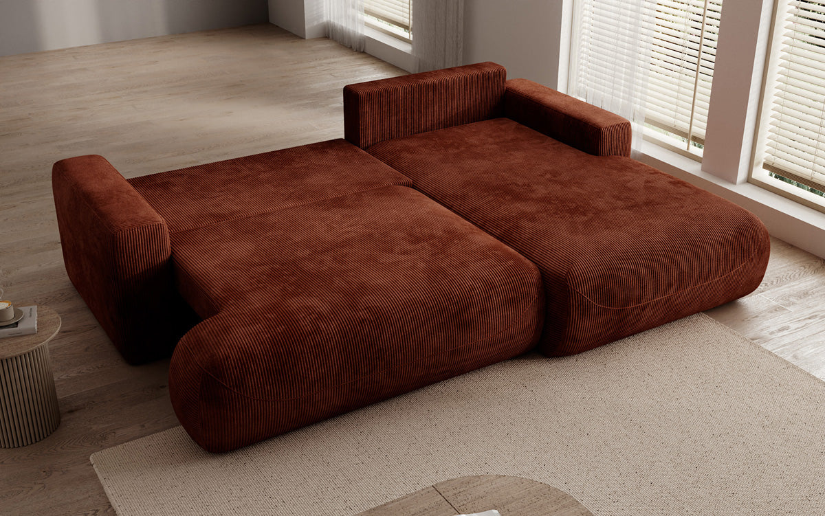 Designer Ecksofa Enzo mit Schlaf- und Klappfunktion in Cord