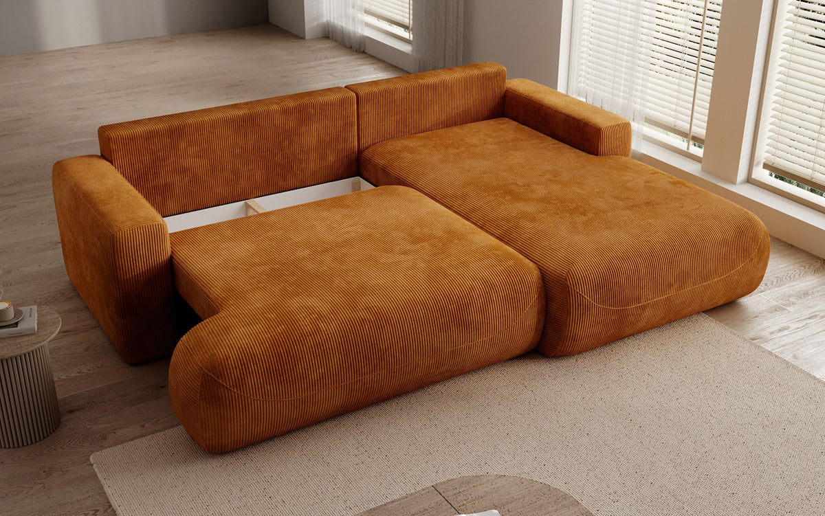 Designer Ecksofa Enzo mit Schlaf- und Klappfunktion in Cord