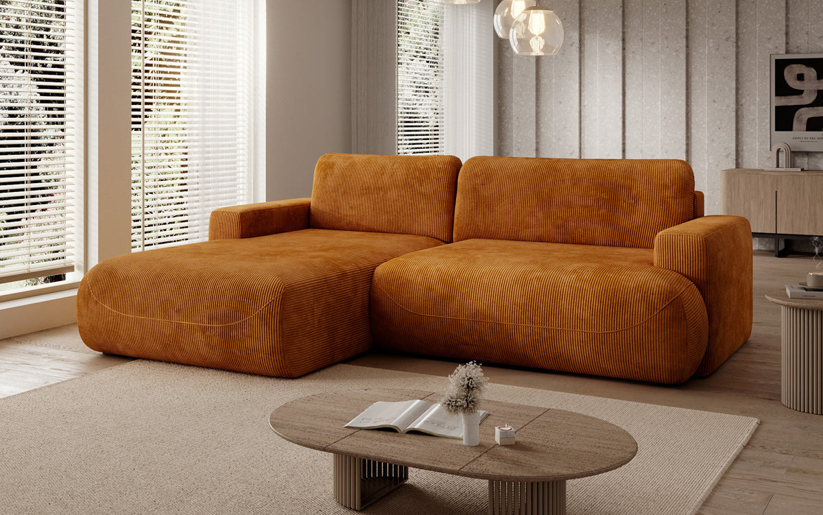 Designer Ecksofa Enzo mit Schlaf- und Klappfunktion in Cord
