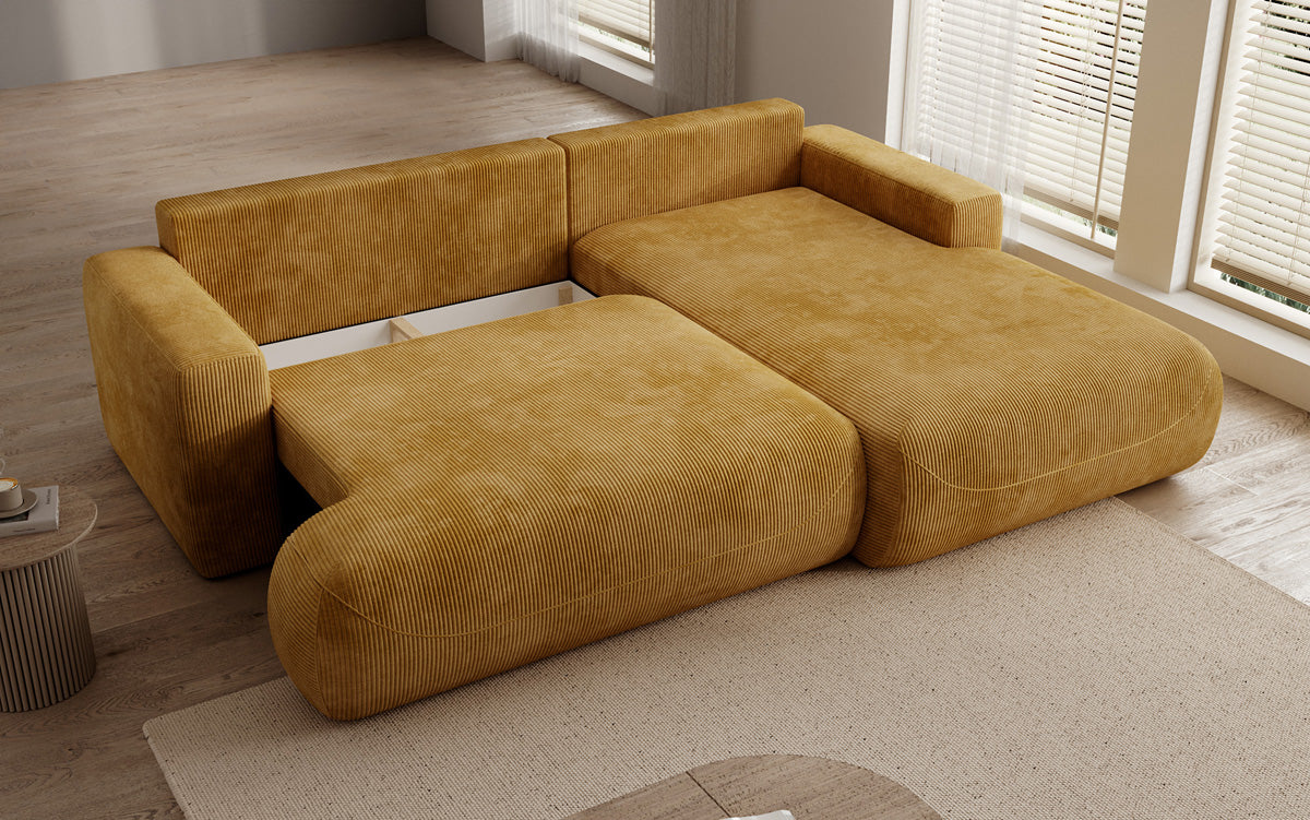 Designer Ecksofa Enzo mit Schlaf- und Klappfunktion in Cord