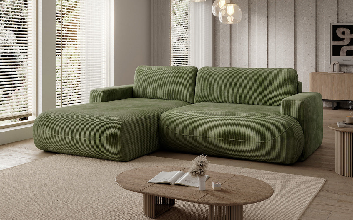 Designer Ecksofa Enzo mit Schlaf- und Klappfunktion in Cord